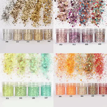 

Mix Colorful Nail Glitter Powder Dust 3D Nail Sequins Acrylic Glitter Powder Hexagon Sheets Tips Nail Art Decoration 10ML 1 Box