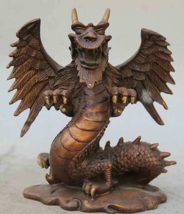 

bi001425 7" Chinese Folk Bronze Zodiac Year Dragon Fly Beast Successful Statue Sculpture