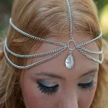 Золотая/серебряная КАПЛЕВИДНАЯ Хрустальная лента для волос аксессуары для волос, корона, ювелирная повязка, инструменты для укладки, цепь для головы, Летний стиль