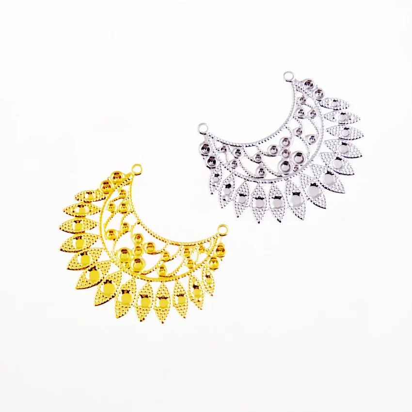 

Free shipping 5Pcs Gold/Silver Filigree Crescent Flower Wraps Connectors Metal Crafts Decoration DIY Connectors 51x60mm