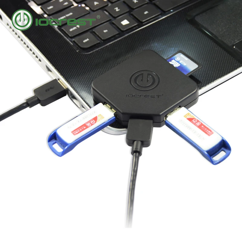 IOCREST тонкий 2 порта USB 3,0 концентратор с SD MicroSD кард-ридер вялый запас