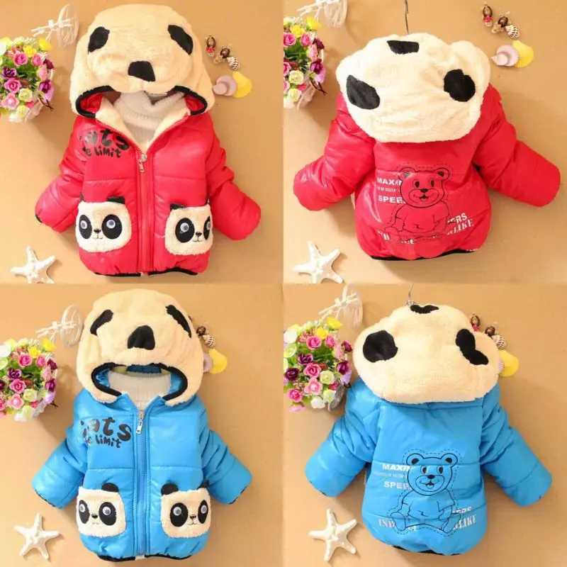 Warm Baby Winter Jackets Girl Boys Hoodies Fleece Animal Panda Coats Size 6-24M