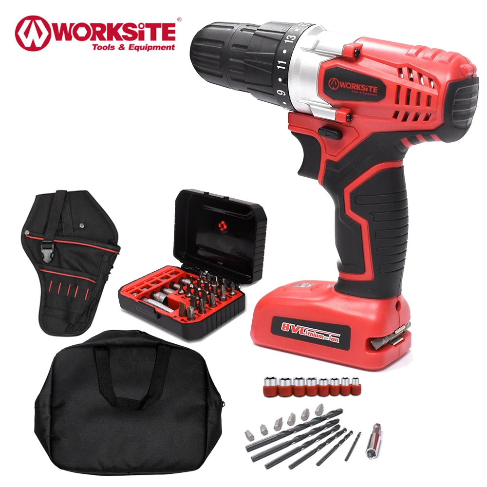 

Rechargeable 8V Cordless Drill Electric Screwdriver WORKSITE Lithium Battery Variable Speed LED Light Lightweight Power Tools