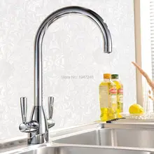 Прямая с фабрики Продвижение роскошный высококачественный современный хром двойной рычаг Поворотный носик моноблок кран и смеситель для кухонной раковины