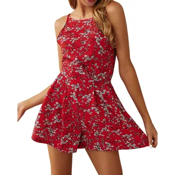 

X Sexy Summer Jumpsuit Women Spaghetti Strap Floral Print Backless Chiffon Romper Chic Short Playsuit Lady Mini Jumpsuit