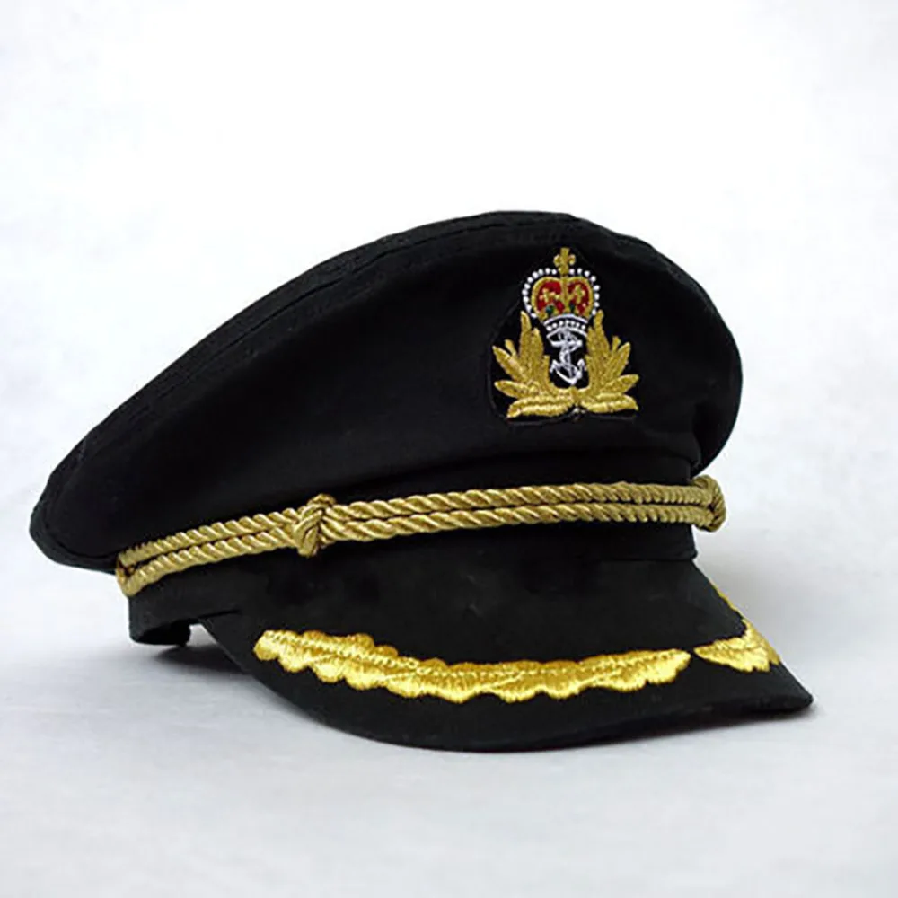 

2019 Hat Black White Uniforms Costume Party Cosplay Stage Perform Flat Navy Military Cap For Adult Men Women Sailor Captain Hat