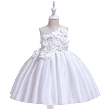 

Hot Sale White Handflowered First Communion Dresses For Girl Satin A-Line Flower Girls Dresses