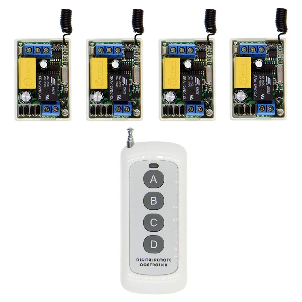 

0-500m Mini AC 220V 1CH 1CH 10A Wireless Remote Control Switch Relay Receiver +4CH Transmitter System ,315 / 433 Self-lock