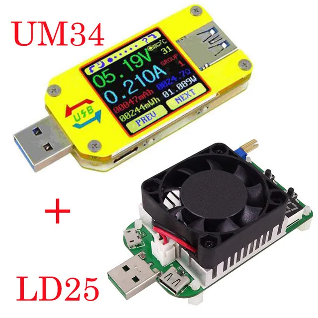 Приложение USB 3,0 Тип-C DC UM34 UM34C USB Тестер Вольтметр Амперметр Напряжение измеритель тока, для батареи зарядки измерения кабельный тестер с ЖК-экраном звуковой сигнал тревоги - Цвет: UM34 LD25