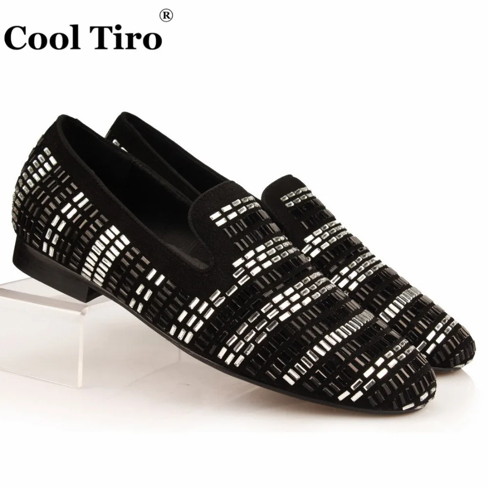 

Cool Tiro Suede Slippers Men's Loafers Slip-on Flats black white Stripe Rhinestones Dress Shoes Wedding Party Genuine Leather