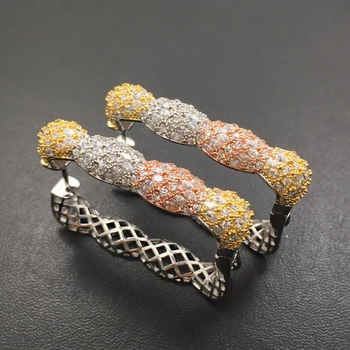 

Lanyika Fashion Jewelry Distinctive Square Big Ear Loops Micro Plated Zircon Wedding Earrings Luxury Bridal Daily Best Gift