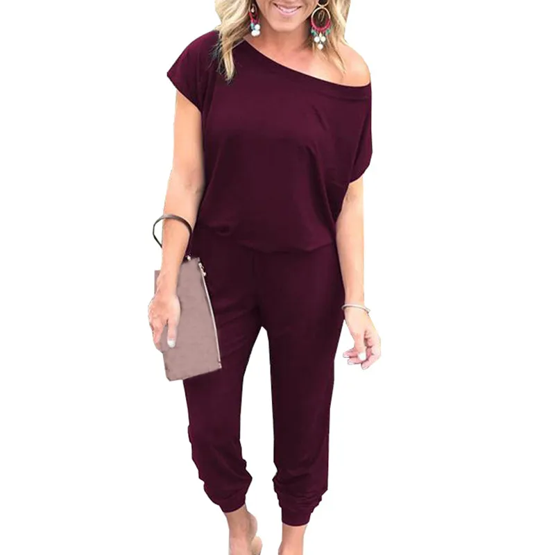 yashangyi Off Shoulder Bodysuit	Jumpsuits For Women Summer Tunic Overalls Short Sleeve Solid Female Jumpsuit And Rompers 