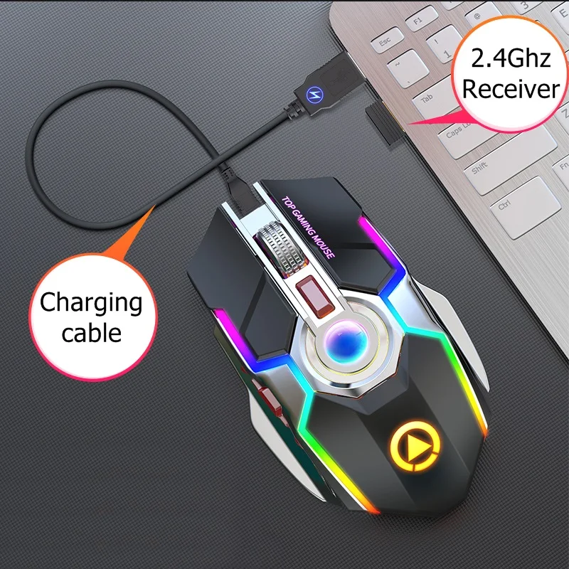 Yindiao A5 перезаряжаемая USB Беспроводная игровая мышь 2,4 Ghz Esports RGB с подсветкой, настольная мышь для ноутбука, мышь с кнопкой Moue, долгий режим ожидания