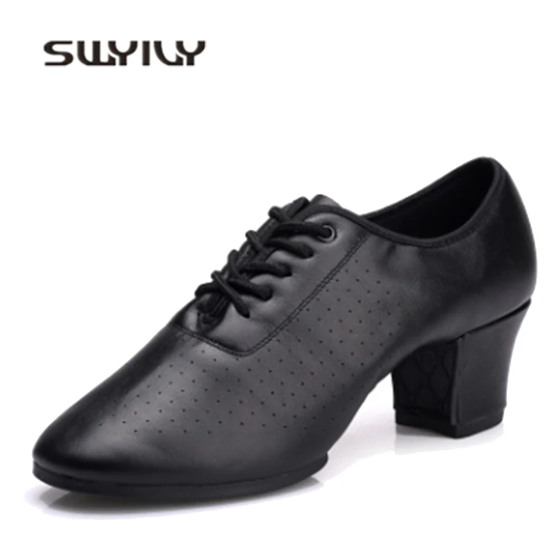 SWYIVY Dance Shoes Woman Block Heels Sport Shoes Genuine Leather 2019 Autumn Shoes For Woman Modern Dance Sport Heels Black SWYIVY Dance Shoes Woman Block Heels Sport Shoes Genuine Leather 2019 Autumn Shoes For Woman Modern Dance Sport Heels Black