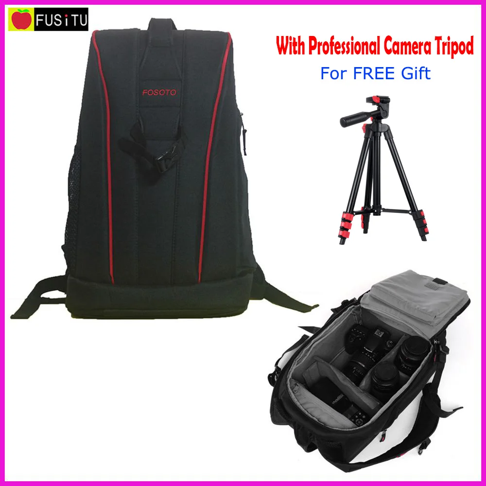 FOSOTO Canvas DSLR Camera Shoulder Bag with Shockproof Insert