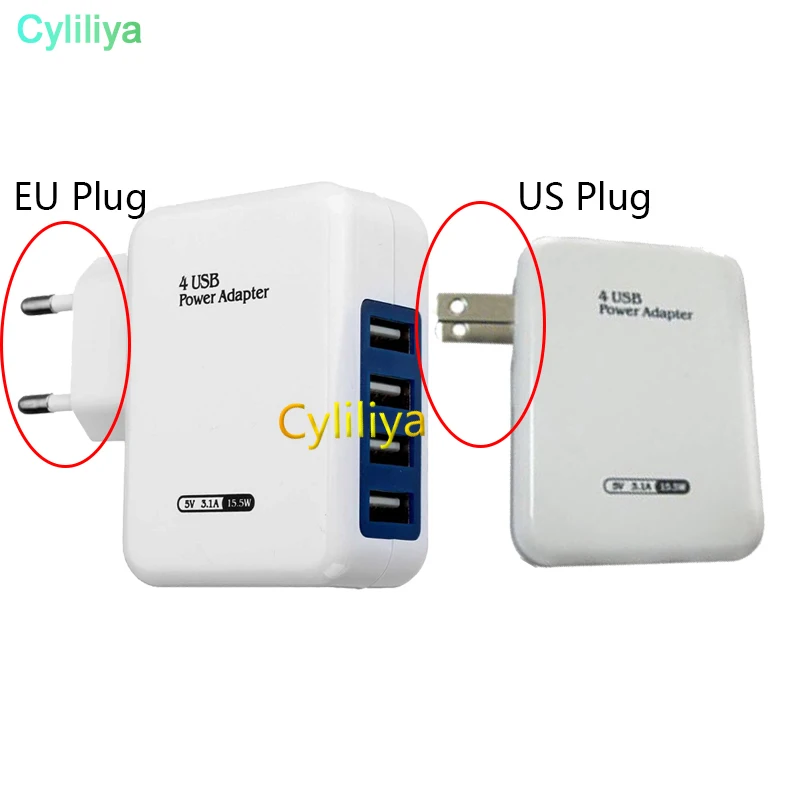 30 шт. 5 в 3.1A 4 usb порта AC вилка Европа/США зарядное устройство usb для путешествий зарядное устройство адаптер концентратор для samsung для iPhone huawei Sony LG