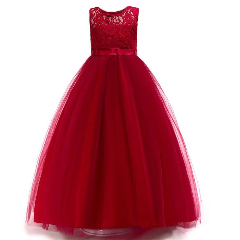 Retail Lace Chiffon Elegant High Quality Girls Evening Prom Dress With Belt Heart Neck Summer Wedding Lace006 | Детская одежда и