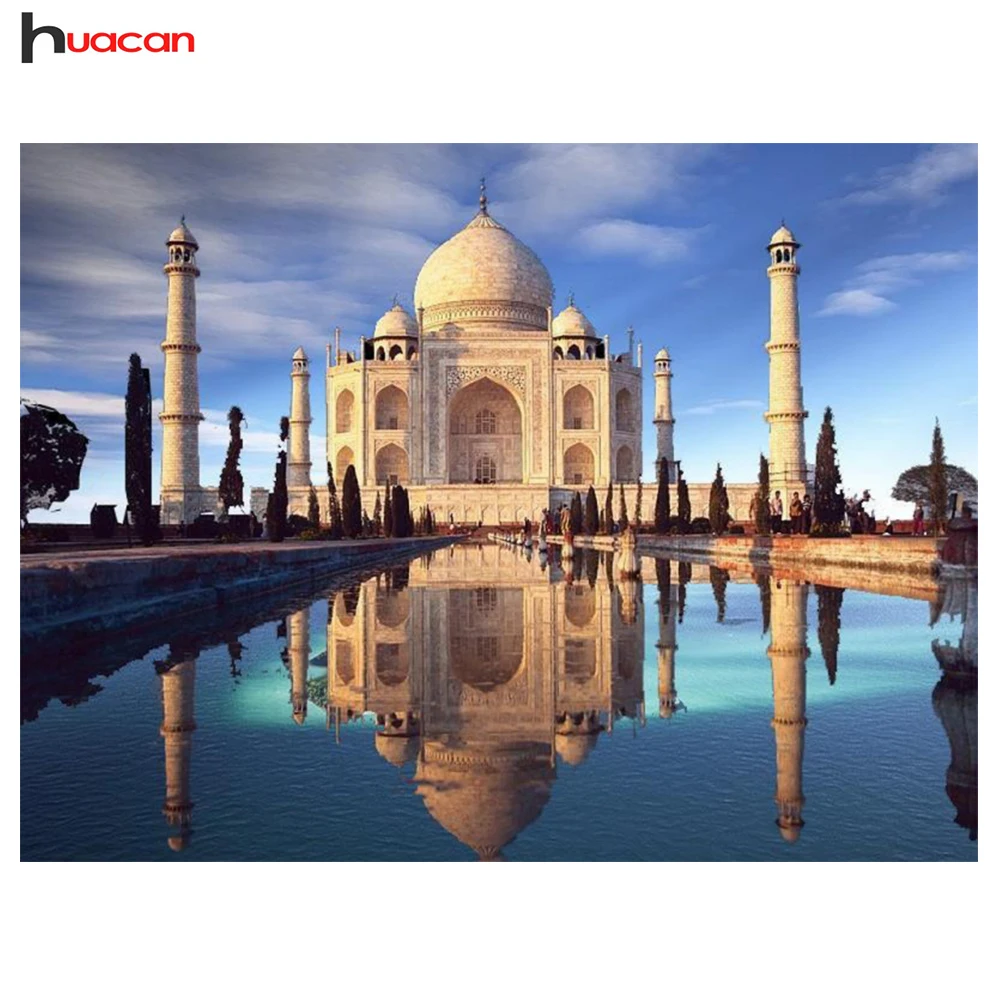 

HUACAN Diamond Mosaic Embroidery Mosque Picture of Rhinestones Handmade Craft DIY 5D Diamond Painting Religion Series F1617