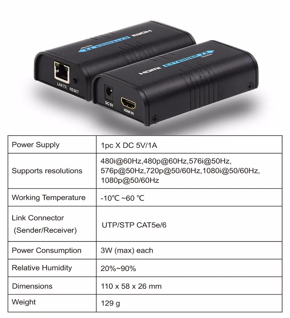 RX 120m HDMI extender over TCP/IP UTP/STP CAT5e/6 Rj45 LAN HDMI splitter support 1080p HDMI extender work like hdmi splitter