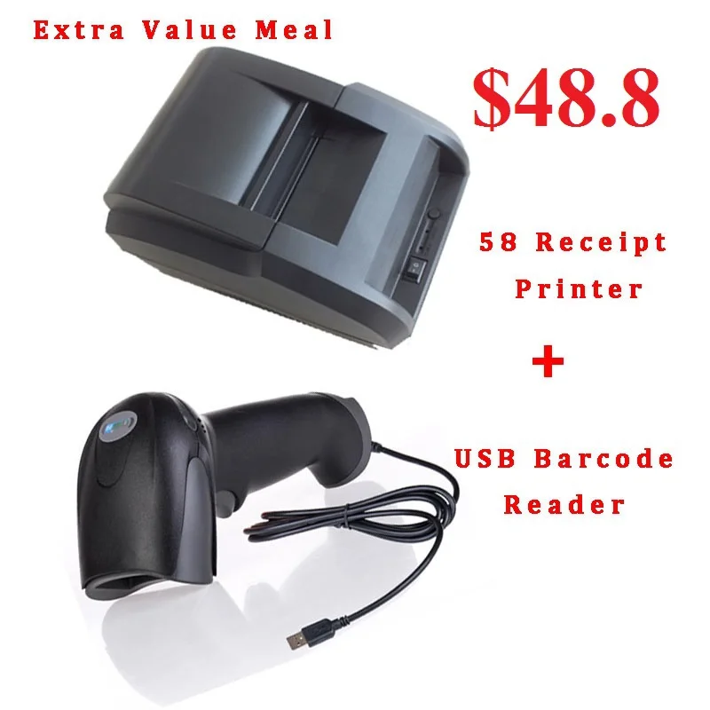 

HSPOS 58mm pos receipt printer direct thermal paper roll usb port with laser barcode scanner for supermarket good sell