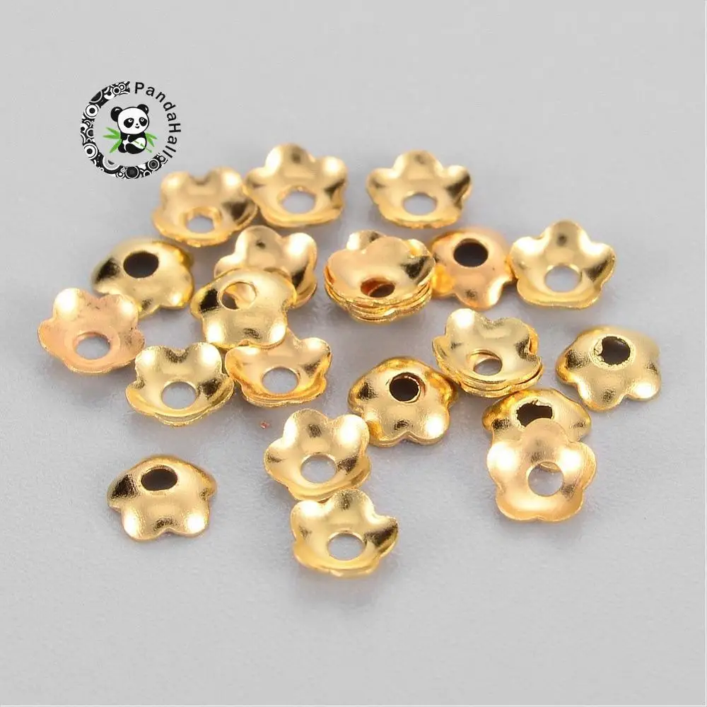 

10g 4mm 5-Petal End Caps Jewelry Findings Metal Accessories Brass Bead Caps, Flower, Golden Color, Hole; 1.2mm; about 285pcs/10g