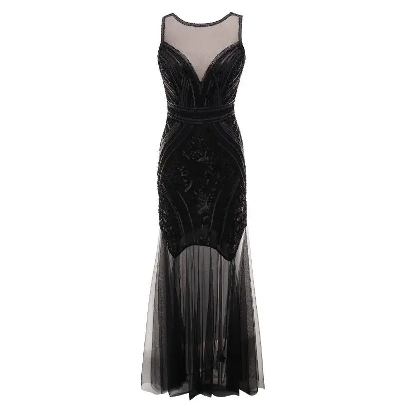 Халат De Soiree, бисерное вечернее платье с блестками, длинное вечернее платье русалки, вечерние платья для выпускного вечера, новые стильные вечерние одежды, длинные платья 84400 - Цвет: black