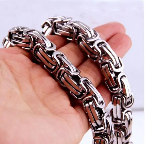 

GNAYY jewelry stainless steel huge 12mm wide 24 inch 255g square byzantine chain necklace silver tone for Mens