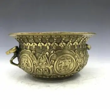 

Exquisite Buddhism Daqing Mark Brass Auspicious RuYi Dragon Treasure Bowl Censer Cornucopia Statue