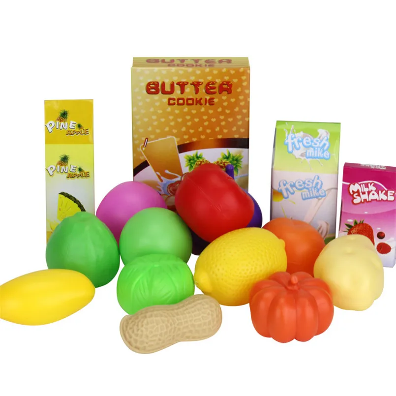 16Pcs Supermarket Shopping Cart Trolley Push Toys Simulation Fruits  Vegetables Pretent Play Groceries Toy For Girl Kids Gifts 3
