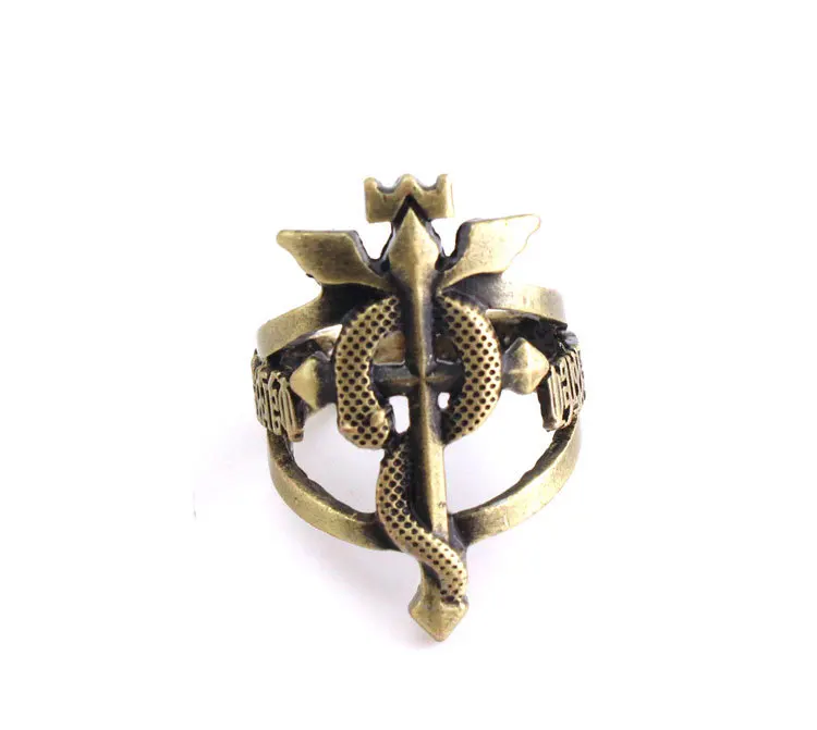 Anime Fullmetal Edward Alchemist Ring Snake Logo Bronzo Metallo Vendita Calda Chaveiro Porte Clef Gioielli Per I Fan