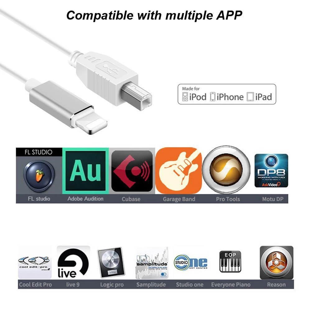 High Speed Cable For Lightning To MIDI USB OTG Type B Keyboard Adapter For iPhone X 8 7 6 iPad Electric Piano Audio Connector High Speed Cable For Lightning To MIDI USB OTG Type B Keyboard Adapter For iPhone X 8 7 6 iPad Electric Piano Audio Connector