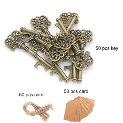 Antique Bronze ERMAKOVA набор из 50 DIY металлический скелет ключ открывалка для бутылок антикварная открывалка для пива Свадебная вечеринка для гостей деревенский Свадебный декор - Цвет: Antique Bronze