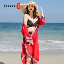 Кардиган с вышивкой в богемном стиле; сезон весна-осень; шаль; летняя Солнцезащитная рубашка; Женская Длинная тонкая рубашка