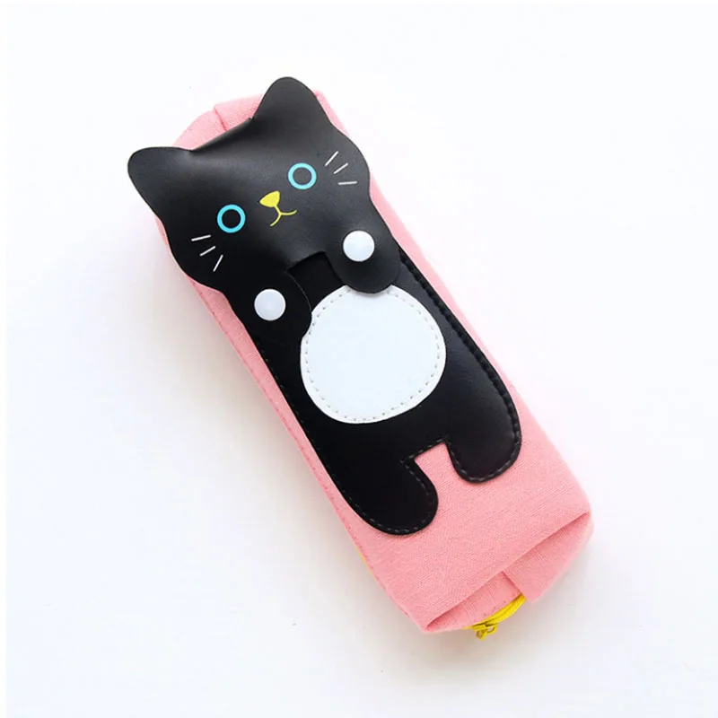Black cat Милые карандаши с котами сумка творческий мультфильм холст студентка большой Ёмкость пенал на молнии пенал - Цвет: Black cat