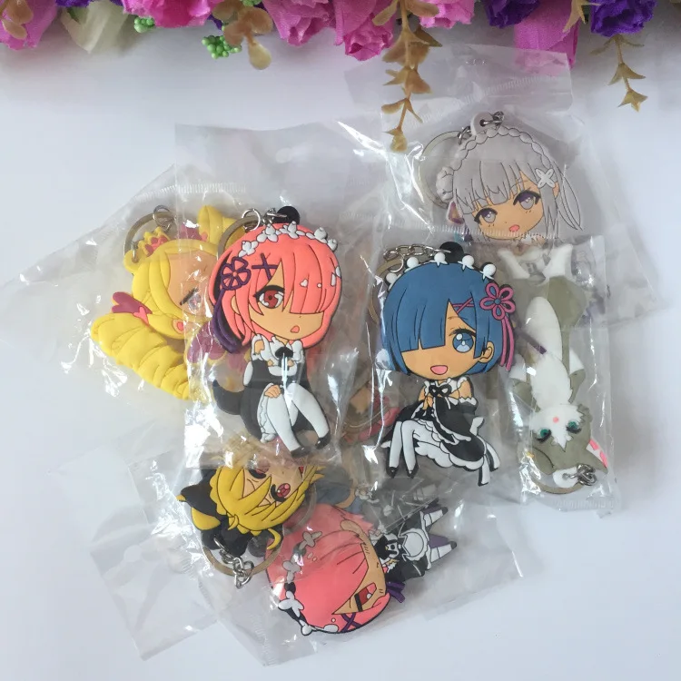 Re Life in a diferente mundo de zero Anime PVC llavero Pack Rem Ram caricatura cosplay silicona para llave joyería regalos de fiesta
