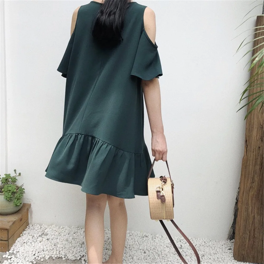 High quality Big Hem Black Summer Dress 2018 Hollow Out Shoulder Casual Dresses For Women Vacation Dress Vestidos All Match 1296 (14)