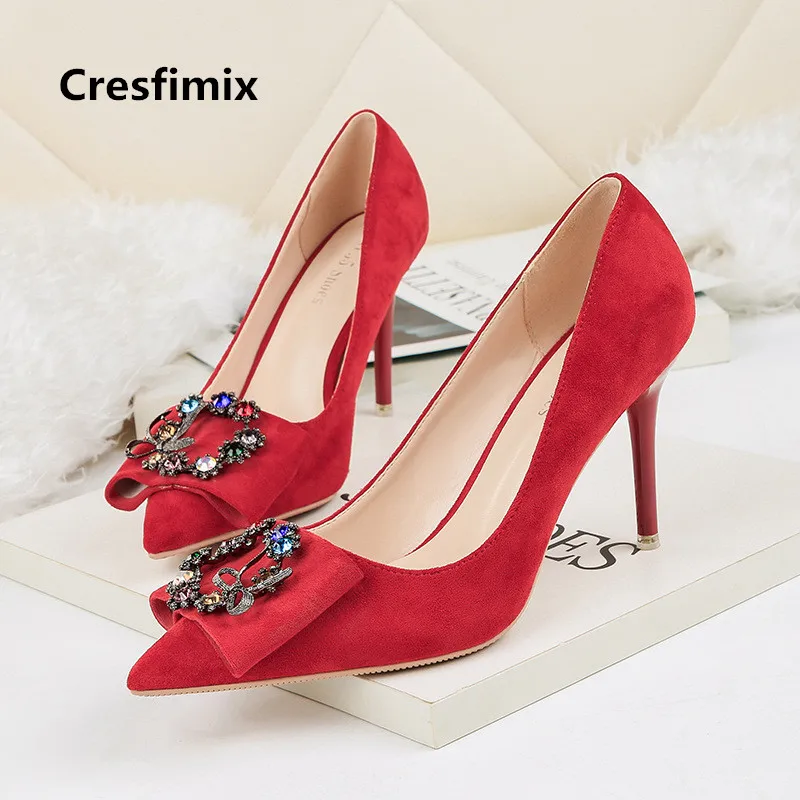 Cresfimix mujer tacones altos/женские пикантные вечерние туфли-лодочки на высоком каблуке, украшенные кристаллами, Милые Удобные свадебные туфли на