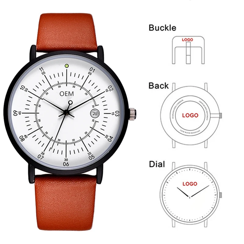 

BAOSAILI CL019 Brand Your Own Logo Watch Make Your Own Design Genuine Leather OEM Mens Watch Custom Logo Personalized
