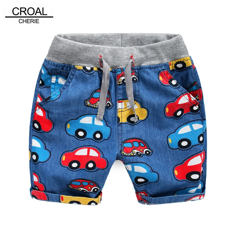 

CROAL CHERIE 80-120cm Car Printing Summer Children Jeans Casual Kids Baby Boys Shorts Knee Trousers Clothing
