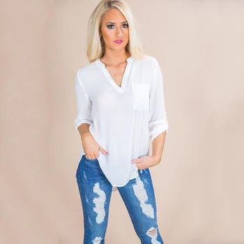 

Fashion Women Blouses Summer Loose Casual Chiffon Long Sleeve Lace V-neck Shirt Tops Blouse Women Clothes