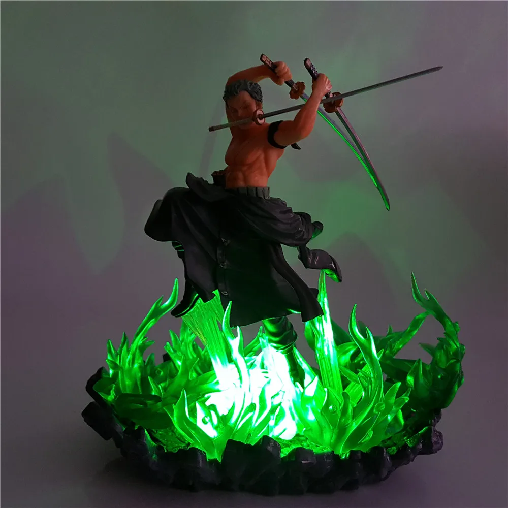 One Piece Anime Figure Roronoa Zoro DIY Toys LED Light Figuarts ZERO Fire Effect Model One Piece Action Figure Zoro Collectible