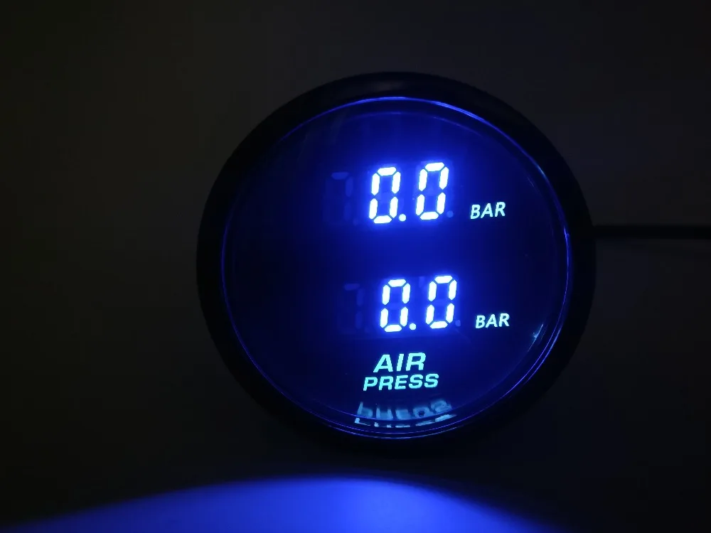 

52mm Dual Air Pressure Gauge blue LED air suspension Air ride gauge with 2pieces 1/8NPT electrical sensors