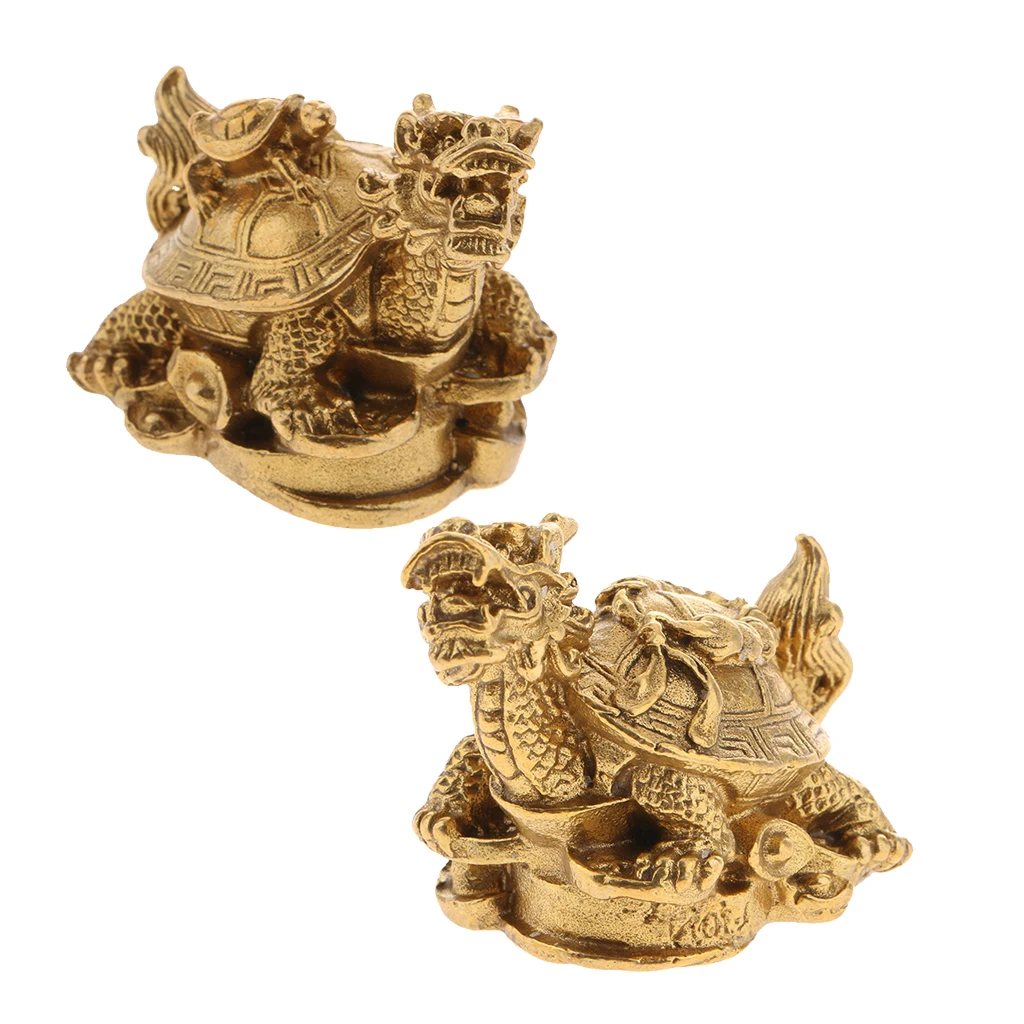 Vintage Copper Feng Shui Golden Dragon Turtle Statue Charm For Protection Fortune and Wealth Collectible Decorative Ornament