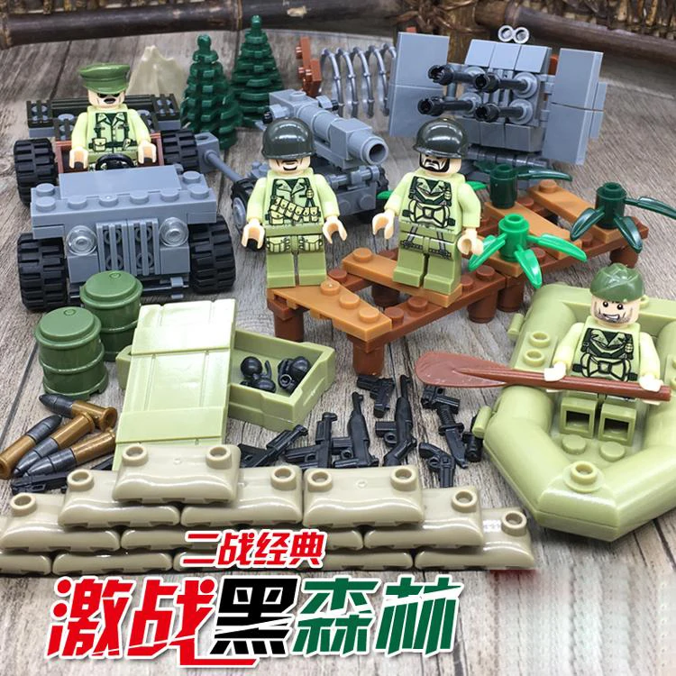 

WW2 battle Black Forest brickmania figures building block world war army forces minifigs jeep artillery weapon boat bricks toys
