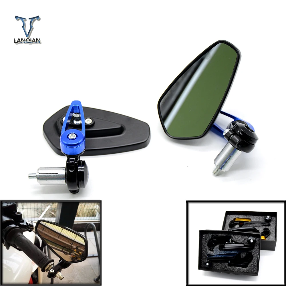 7/8" Motorcycle Mirrors Handle Bar End Side Rearview Mirrors Blue Glass Cafe Racer For kawasaki z900 er6n tmax 500 yamaha fz1