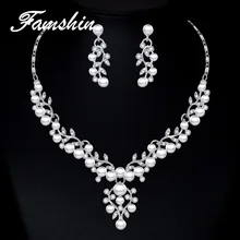 FAMSHIN свадебные женские Ювелирные наборы Мода искусственный жемчуг женское хрустальное ожерелье и Сережки в виде цветка вечерние наборы bijoux Leaf