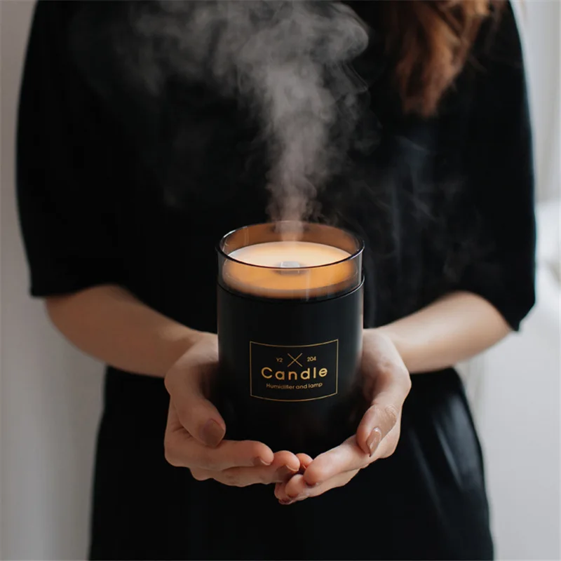 

280ML USB Candle Air Humidifier Ultrasonic Essential Oil Diffusers Home Humidifier Aroma Oil Water Diffuser with Night Light