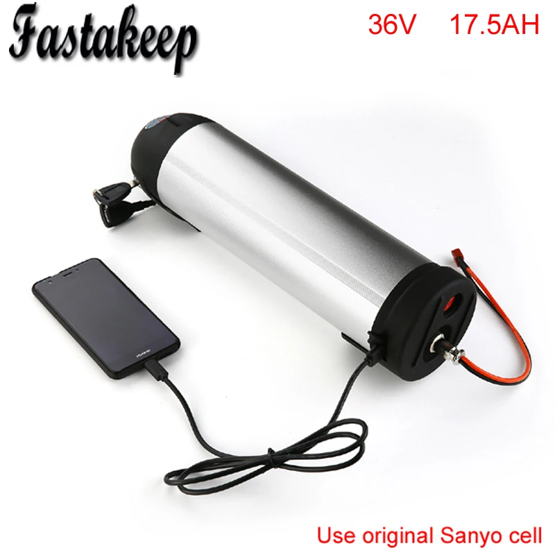 

Free Tax 36V 500w bafang Li-ion Battery use Sanyo cell 36V 17.5Ah Electric Bike Water Bottle Battery With Charger +5V USB