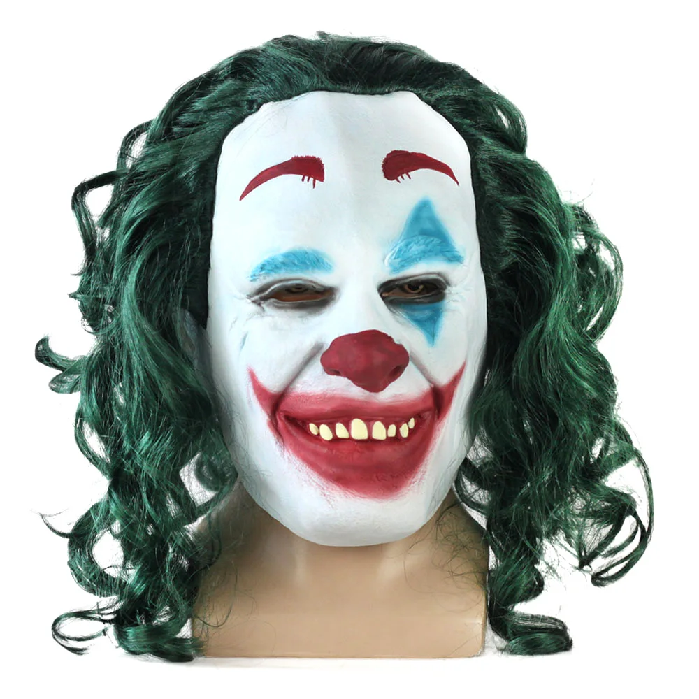 

2019 Joker Cosplay Mask Wig Movie Knight Horror Scary Clown Latex Mask with Hair Halloween Party Costume Accessories For Adults
