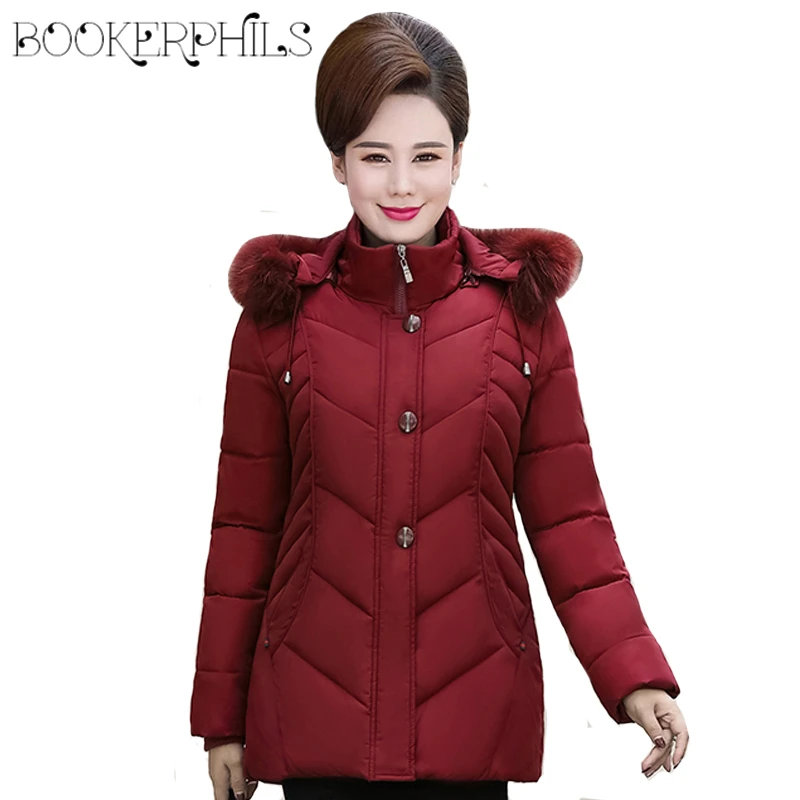 Middle aged Women Down Jackets Winter Autumn Short Cotton Hooded Coat ...